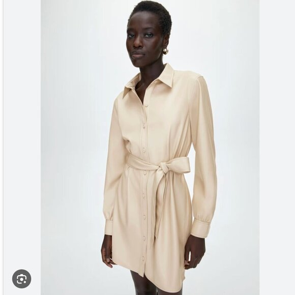 Aritzia Wilfred Caroline Belted Vegan Leather Shirt Dress Size Small - Picture 3 of 10